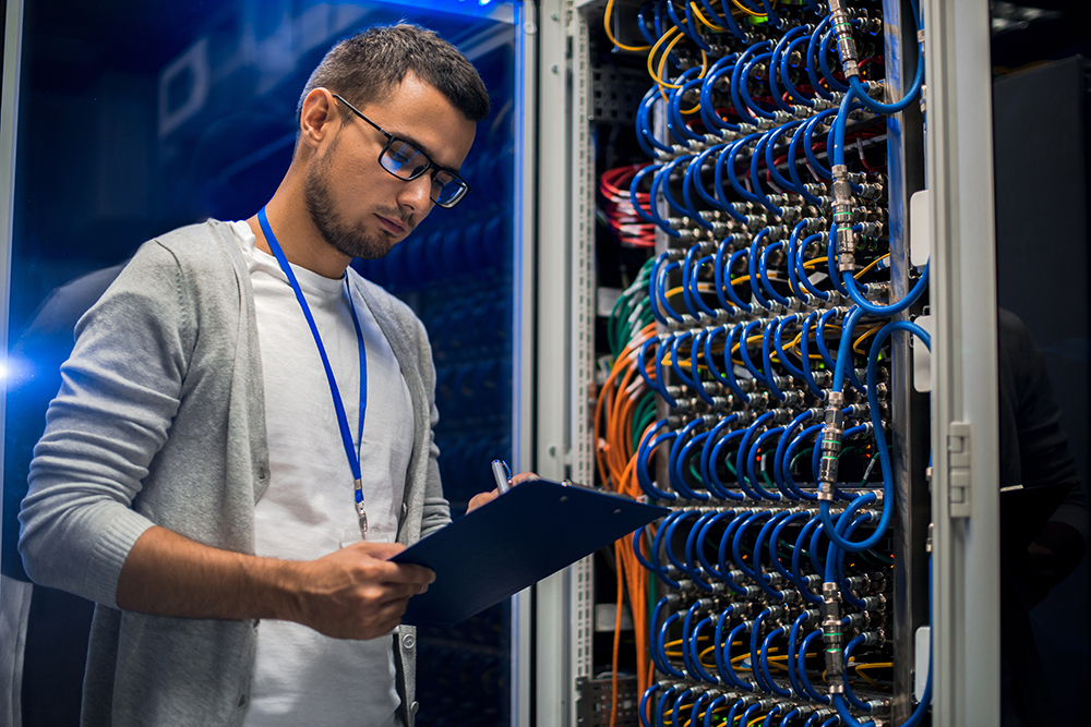 IT technician in server room